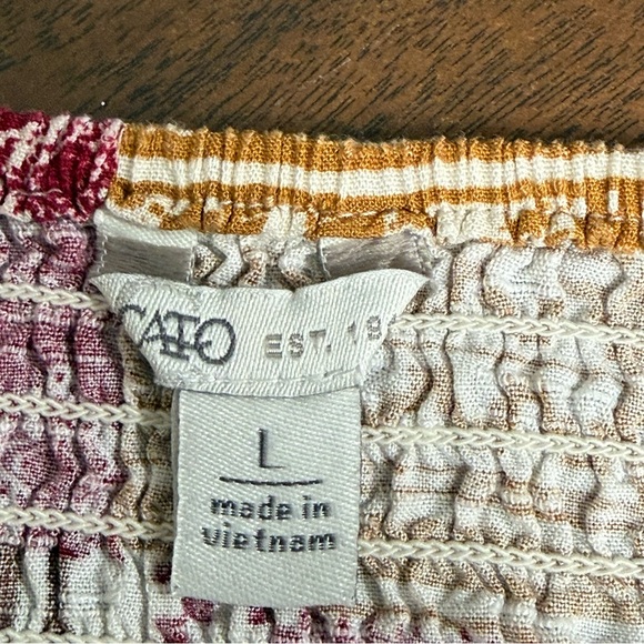 Cato Boho Patchwork Peasant Top Smocked Neck Bell Sleeve Floral Print L - Picture 7 of 10